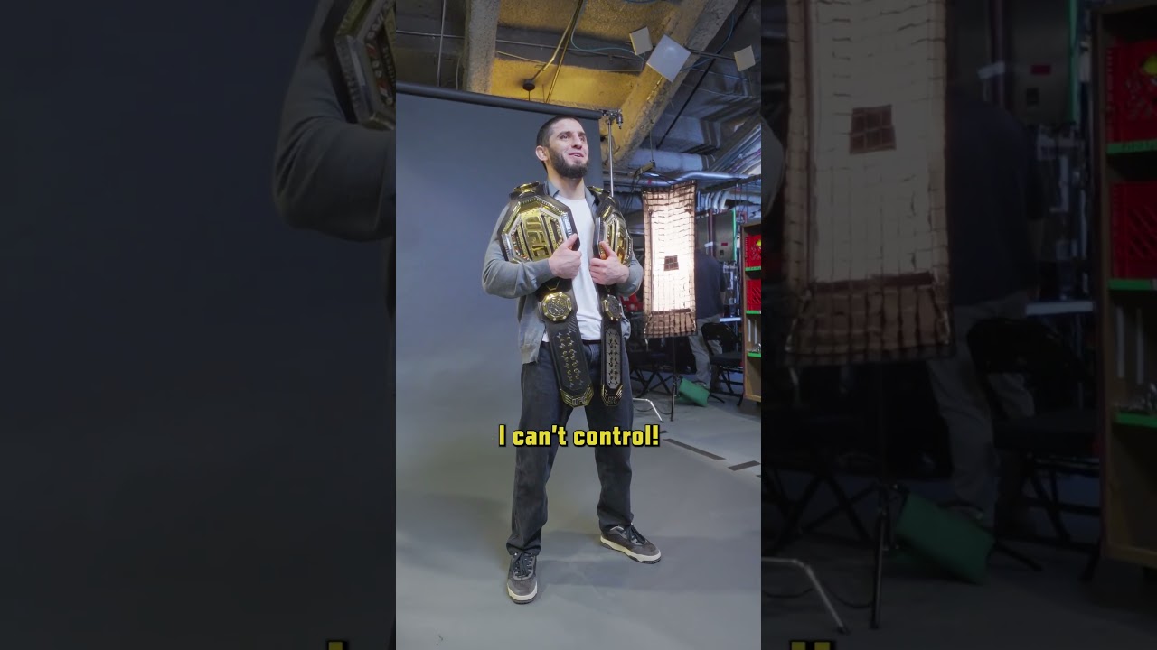 Islam Makhachev didn't know what to do with his second belt! 🤣 #ufc322